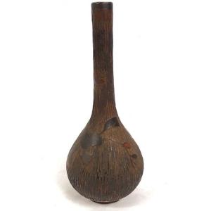 Porcelain Bottle Vase Butterfly Foliage Lacquer China Signed XIXth Century