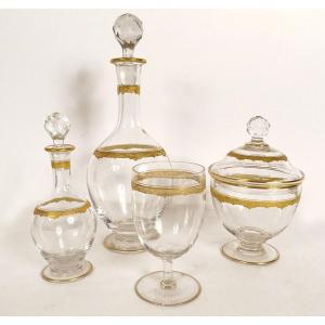 Night Service 4pc Crystal Saint-louis Model Roty Gilding Carafe Sugar Bowl XXth
