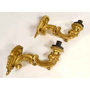 Pair Louis XV Arm Of Light Sconces Carved Wood Gilt Shells XVIIIth