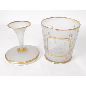 White Opaline Covered Pot Gilding Foliage 19th Century