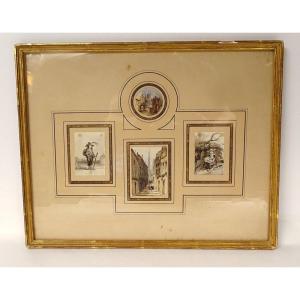 Frame 4 Watercolors Constantine View Cities Cathedral Shepherdess Peddler 19th
