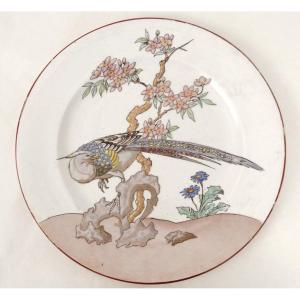 Earthenware Plate Bordeaux Old Man Model Large Birds Millet Pheasant 19th