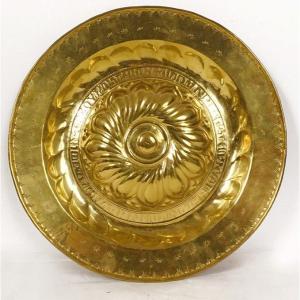 Gothic Brass Offering Dish Rosette Nuremberg Germany 17th Century