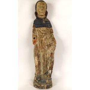 Large Religious Statue Carved Polychrome Wood Saint-roch Dog XVIth