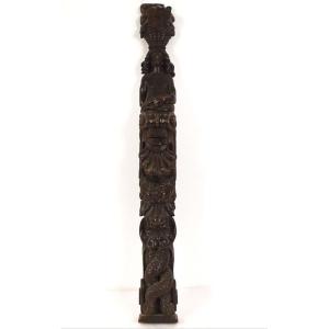 Carved Wood Pilaster Caryatid Character Mascaron Shell Woodwork 19th Century