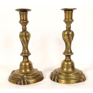 Pair Of Louis XV Candlesticks Coat Of Arms Bronze Flambeaux XVIIIth Century