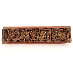 High-relief Panel Carved Gilded Wood Horseman Characters China 19th