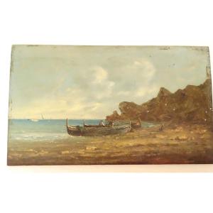 Hsp Marine Painting Victor Philipsen Seaside Boat Brittany Coast 19th