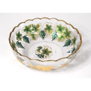 Enameled Glass Cup Gilding Leaves Vine Grapes 19th Century