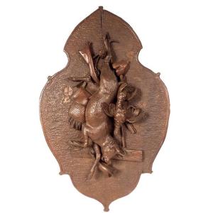 Black Forest Hunting Trophy Sculpture Carved Wood Chamois Partridge 19th