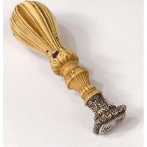 Silver Metal Stamp Seal Carved Handle Monogram 19th Century