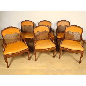 Suite 6 Regency Cane Armchairs Carved Beech Shells Flowers XVIII