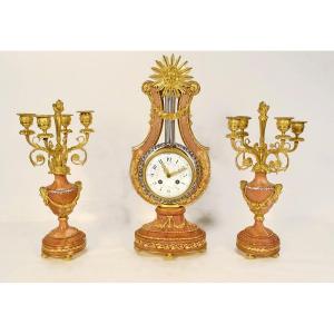 Clock Candelabra Trim 4 Lights Bronze Pink Marble Napoleon III 19th