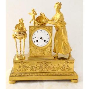 Empire Pendulum Birth Of Love Gilt Bronze Athenian Vestal 19th
