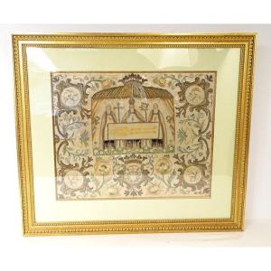 Tapestry Holy Shroud Of Besançon Christ Bishop Son Gold Silver Flowers 18th