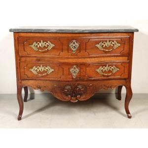 Provençal Sauteuse Commode Carved Walnut Gray Marble Gilt Bronze XVIIIth