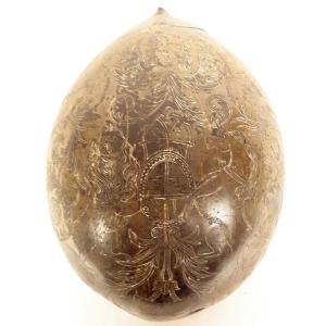 Half Carved Coconut Unicorn Lion Wild Head Convict Work 19th