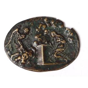 Oval Plaque Bronze Medal Annunciation Virgin Gabriel Italy XVIth