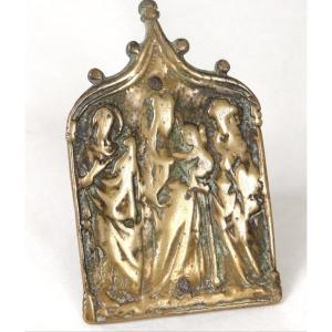 Bas-relief Plaque Kiss Peace Osculatory Bronze Virgin Child Jesus XVth