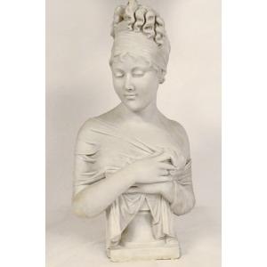 Carrara Marble Bust Sculpture Mme Récamier From Apr. Joseph Chinard 19th Century
