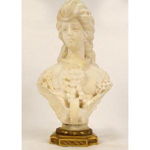 Sculpture Bust Alabaster Cipriani Young Elegant Woman Art Nouveau 19th Century
