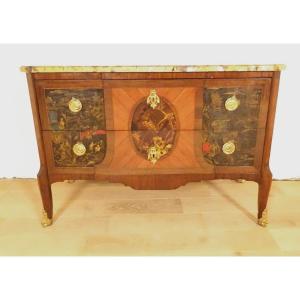 Transition Chest Of Drawers Marquetry Panels Lacquer China Landscapes Marble 18th Century