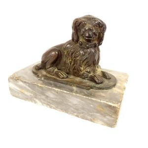 Small Paperweight Bronze Sculpture Lying Dog Grey Marble Ste-anne XIXth