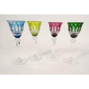 4 Saint-louis Cut Crystal Porto Liqueur Glasses Tommy Model 20th Century Color