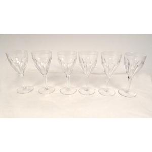 6 Saint-louis Cut Crystal Water Stemmed Glasses Bristol Model 20th Century