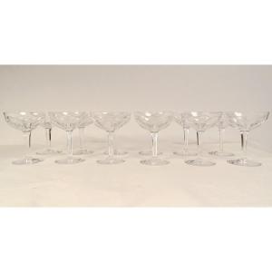 12 Saint-louis Cut Crystal Champagne Glasses Bristol Model 20th Century