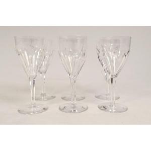 6 Saint-louis Cut Crystal Wine Glasses Bristol Model 20th Century