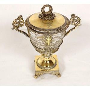 Sugar Bowl Restoration Silver Vermeil Old Man Palmettes Flowers Crystal 19th Century