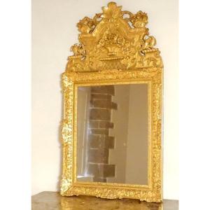 Regency Mirror Pediment Carved Gilded Wood Birds Basket Flowers Mirror XVIIIth