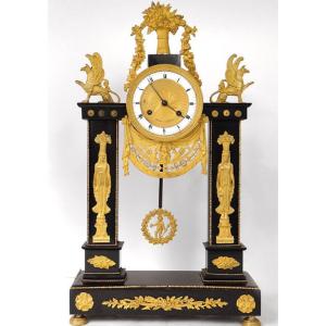 Clock Portico Gilded Bronze Marble Caryatids Return From Egypt Empire 19th Century