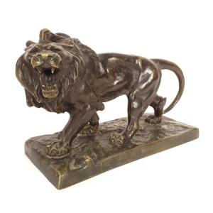 Bronze Sculpture Hippolyte Marius Galy Roaring Lion Animal 19th Century