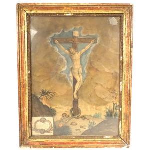 Watercolor Crucifixion Christ Attributes Passion Serpent Jerusalem 1821 XIXth