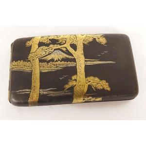 Cigarette Case Box Metal Damascene Gold Silver Japan Komai Mount Fuji 19th Century