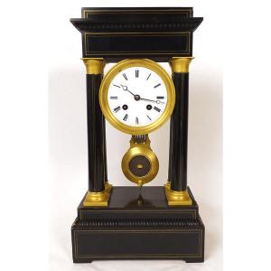 Regulator Clock With Blackened Wood And Gilt Bronze Columns, Napoleon III, 19th Century