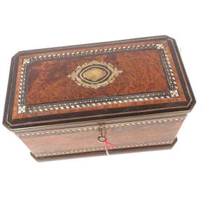 Tea Box Marquetry Mother Of Pearl Brass Maison Giroux Paris Napoleon III 19th Century