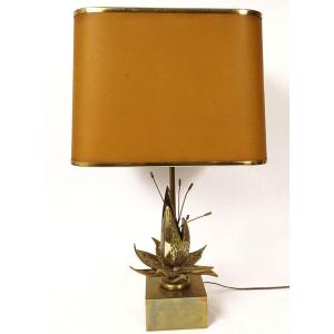 Maison Charles Gilded Bronze Lamp Exotic Flower Lampshade 20th Century Design