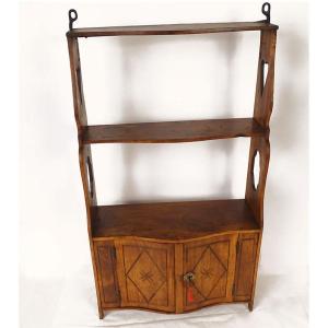 Louis XV Cherry Wood Wall Shelf With Maltese Cross And Hearts Marquetry, 18th Century