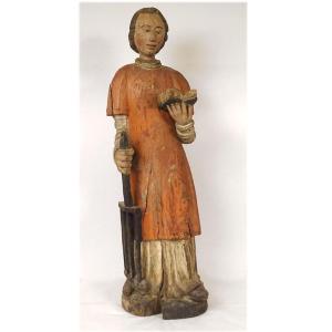 Large Polychrome Wood Sculpture Statue Saint Laurent Grill Cooks 17th Century