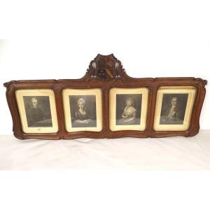 Carved Wooden Frame Coat Of Arms Quartered Crest North Flanders Engravings 19th Century