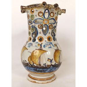 Deceptive Pitcher Surprise Pot Earthenware Nevers Train Boats Gabares 19th Century