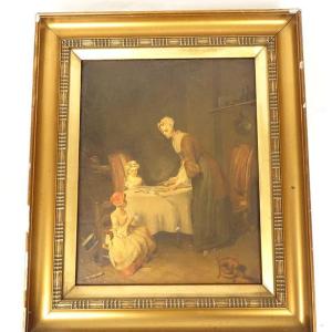 Hst Painting Scene Genre By Chardin Bénédicité Supper Children Mother 19th Century