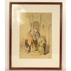 Orientalist Drawing Amedeo Preziosi Ottoman Women Children Istanbul 19th Century