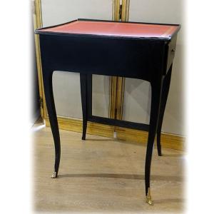 Louis XV Writing Table With Screen, Black Lacquered Wood, Red Leather, 19th Century