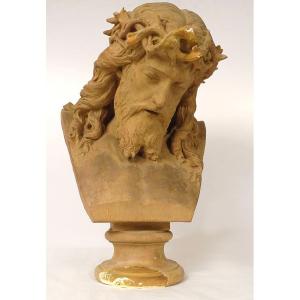 Bust Sculpture Of Christ Crowned With Thorns Jb. Clésinger Terracotta 61cm 19th Century