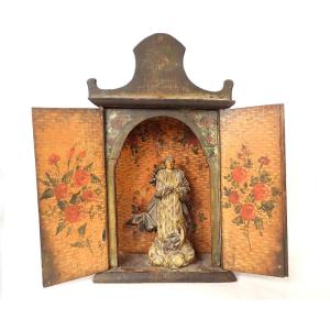 Painted Wooden Altarpiece Sculpture Of The Virgin Assumption Of Conceicao Oratory, 18th Century