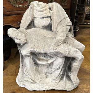 White Stone Sculpture Virgin Of Piety Pieta Christ Crucified 17th Century
